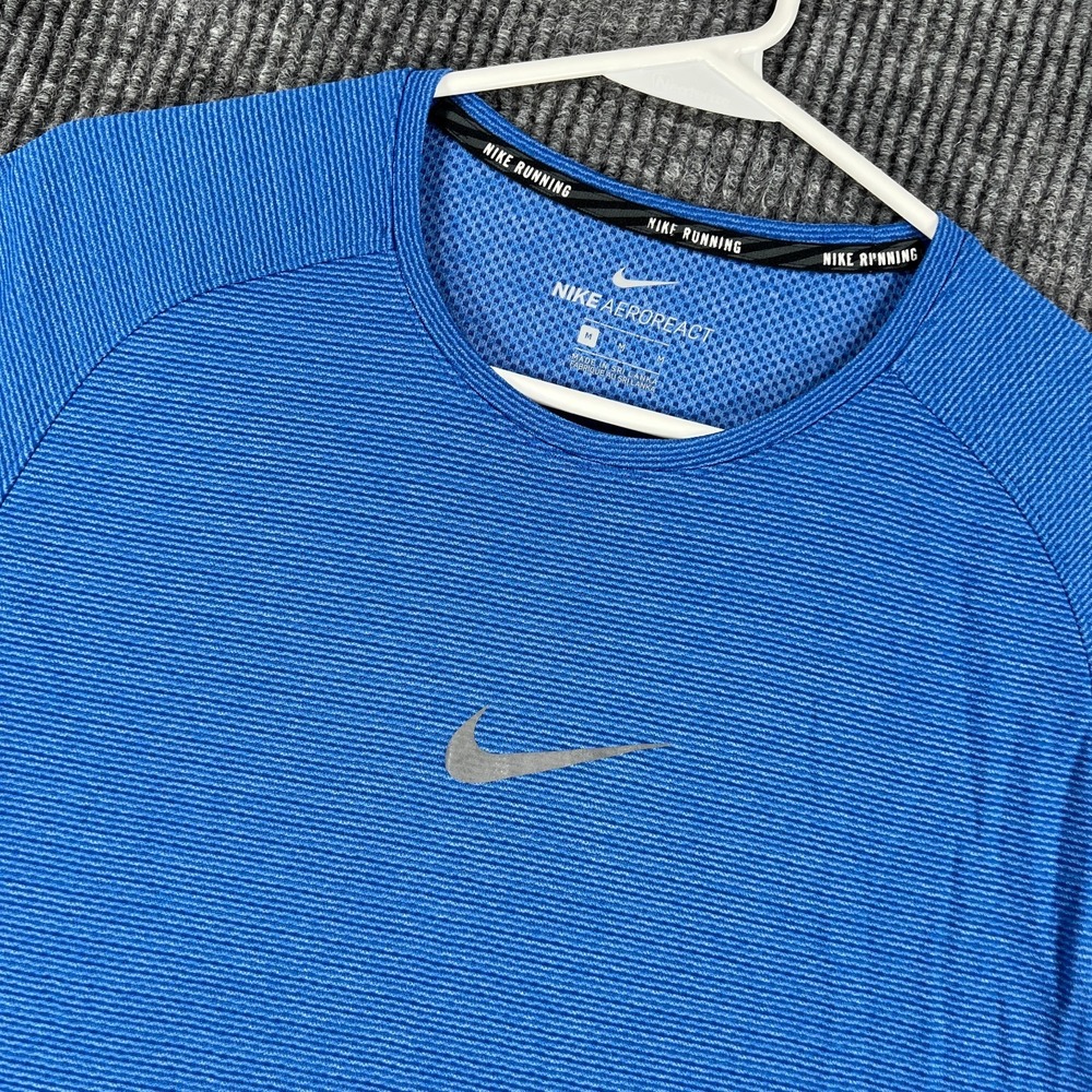 Nike Aeroreact Shirt Mens Medium Blue Short Sleeve Running Active Workout Gym